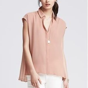 BR soft pink sheer blouse with pleated fan back